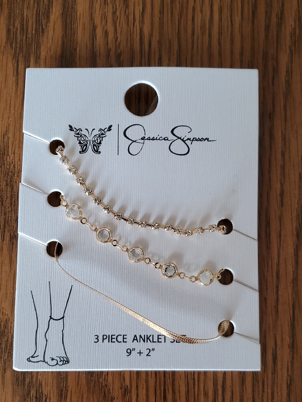 Jessica Simpson Gold Tone Multi-Style Ankle Bracelet Set - 3 Piece New
